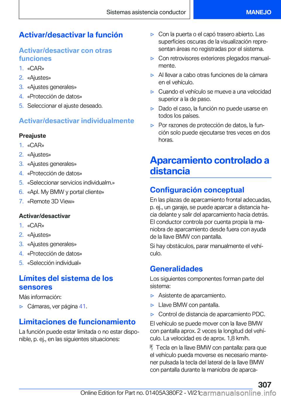 BMW 5 SERIES 2022  Manuales de Empleo (in Spanish) �A�c�t�i�v�a�r�/�d�e�s�a�c�t�i�v�a�r��l�a��f�u�n�c�i�