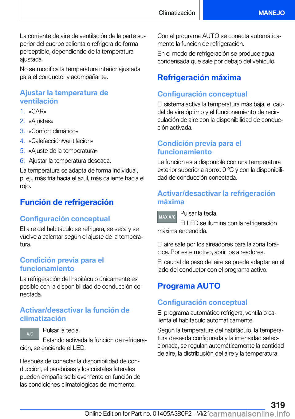 BMW 5 SERIES 2022  Manuales de Empleo (in Spanish) �L�a��c�o�r�r�i�e�n�t�e��d�e��a�i�r�e��d�e��v�e�n�t�i�l�a�c�i�