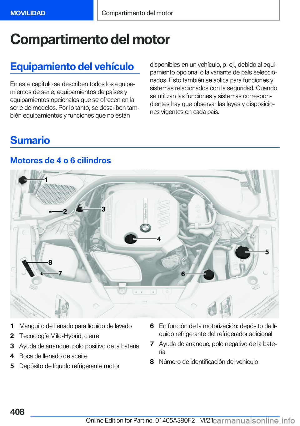 BMW 5 SERIES 2022  Manuales de Empleo (in Spanish) �C�o�m�p�a�r�t�i�m�e�n�t�o��d�e�l��m�o�t�o�r�E�q�u�i�p�a�m�i�e�n�t�o��d�e�l��v�e�h�