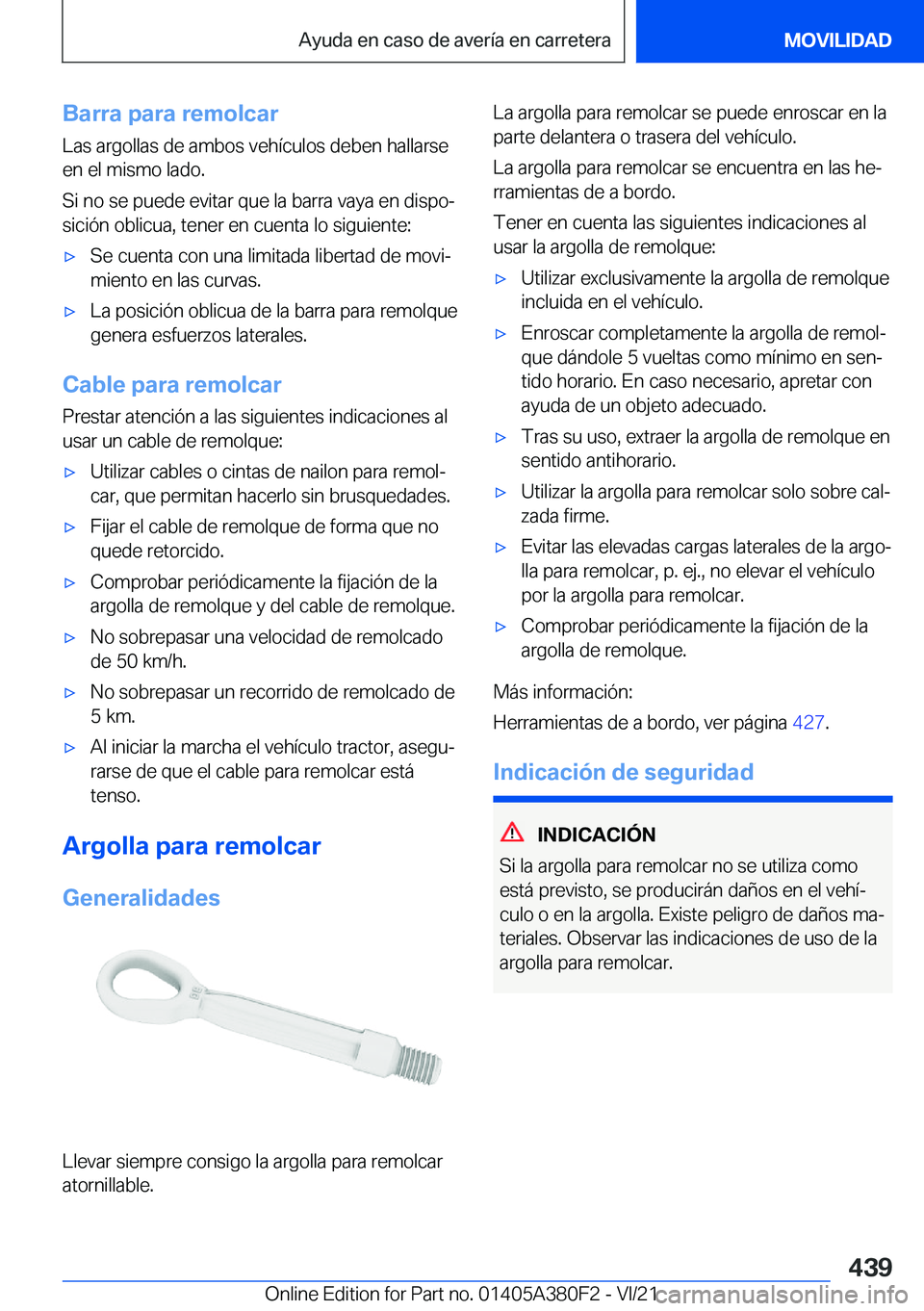 BMW 5 SERIES 2022  Manuales de Empleo (in Spanish) �B�a�r�r�a��p�a�r�a��r�e�m�o�l�c�a�r�L�a�s��a�r�g�o�l�l�a�s��d�e��a�m�b�o�s��v�e�h�