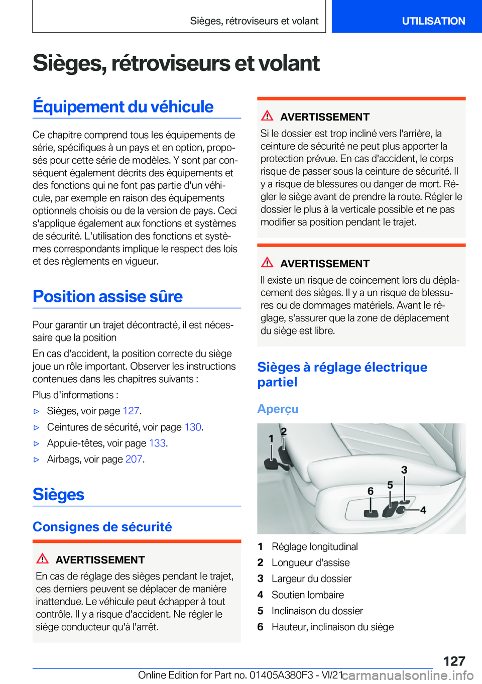 BMW 5 SERIES 2022  Notices Demploi (in French) �S�i�è�g�e�s�,��r�é�t�r�o�v�i�s�e�u�r�s��e�t��v�o�l�a�n�t�