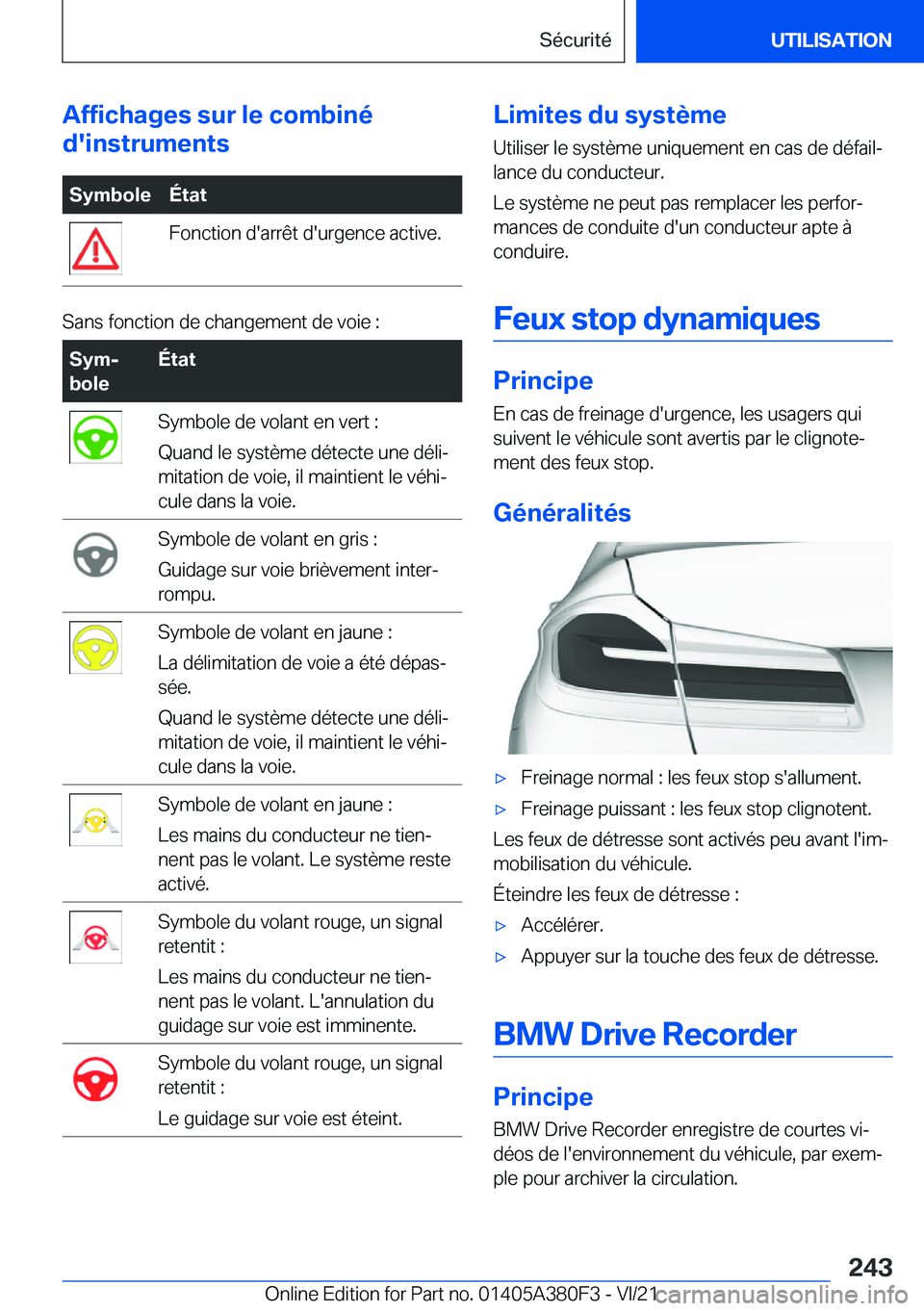 BMW 5 SERIES 2022  Notices Demploi (in French) �A�f�f�i�c�h�a�g�e�s��s�u�r��l�e��c�o�m�b�i�n�é
�d�'�i�n�s�t�r�u�m�e�n�t�s�S�y�m�b�o�l�e�