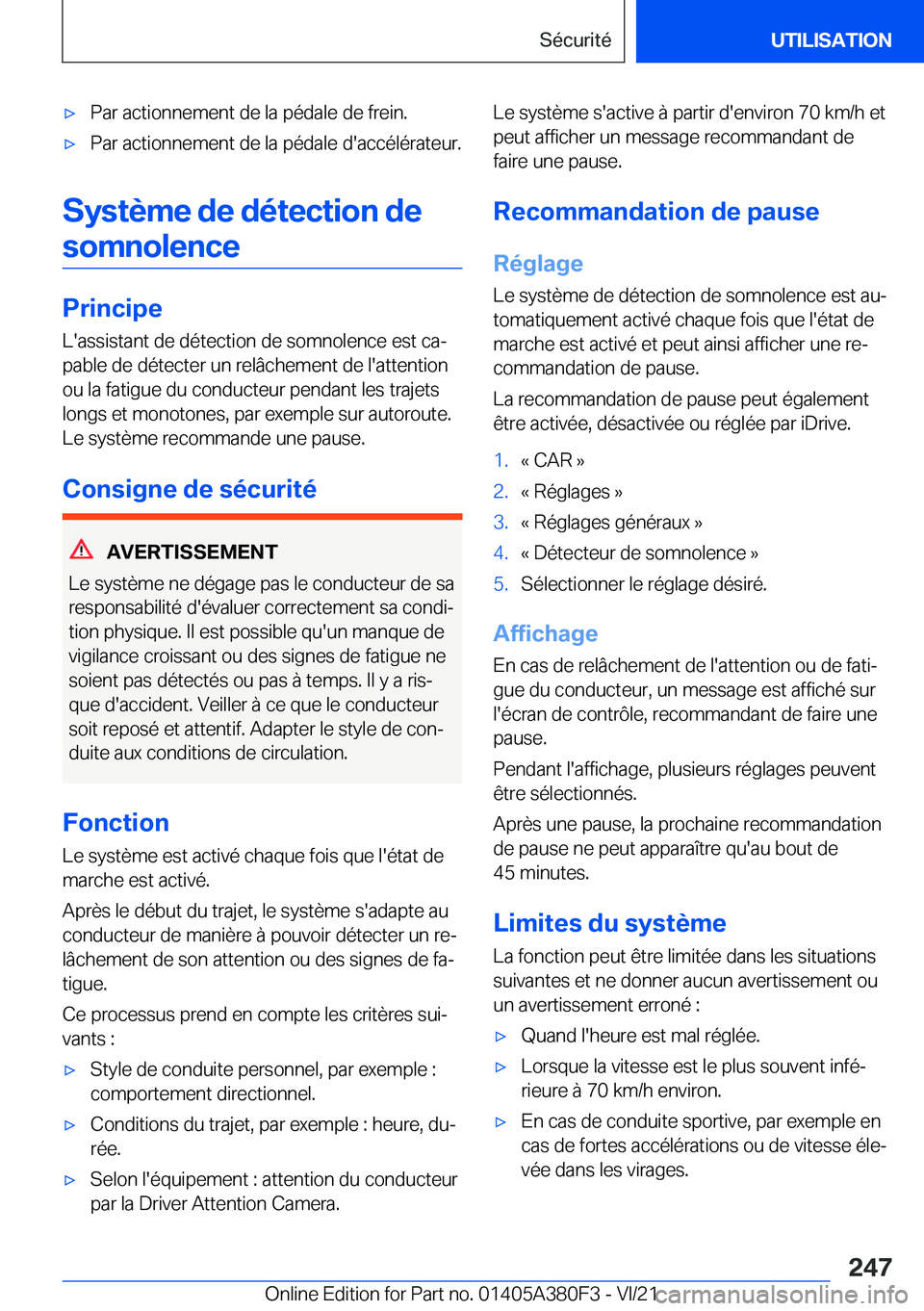 BMW 5 SERIES 2022  Notices Demploi (in French) 'x�P�a�r��a�c�t�i�o�n�n�e�m�e�n�t��d�e��l�a��p�é�d�a�l�e��d�e��f�r�e�i�n�.'x�P�a�r��a�c�t�i�o�n�n�e�m�e�n�t��d�e��l�a��p�é�d�a�l�e��d�'�a�c�c�é�l�é�r�a�t�e�u�r�.
�S�y�s�t�è