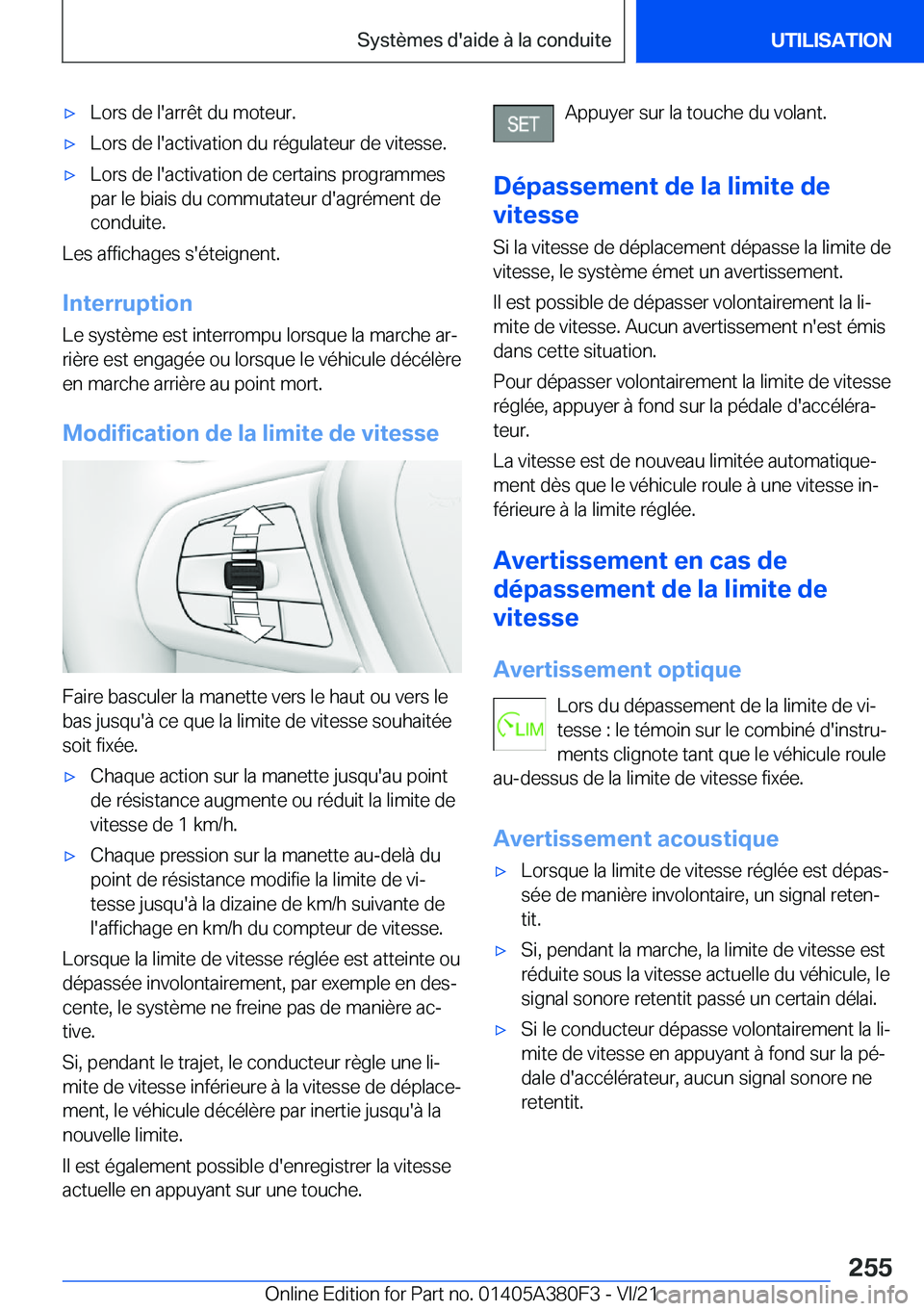 BMW 5 SERIES 2022  Notices Demploi (in French) 'x�L�o�r�s��d�e��l�'�a�r�r�ê�t��d�u��m�o�t�e�u�r�.'x�L�o�r�s��d�e��l�'�a�c�t�i�v�a�t�i�o�n��d�u��r�é�g�u�l�a�t�e�u�r��d�e��v�i�t�e�s�s�e�.'x�L�o�r�s��d�e��l�'�a�c
