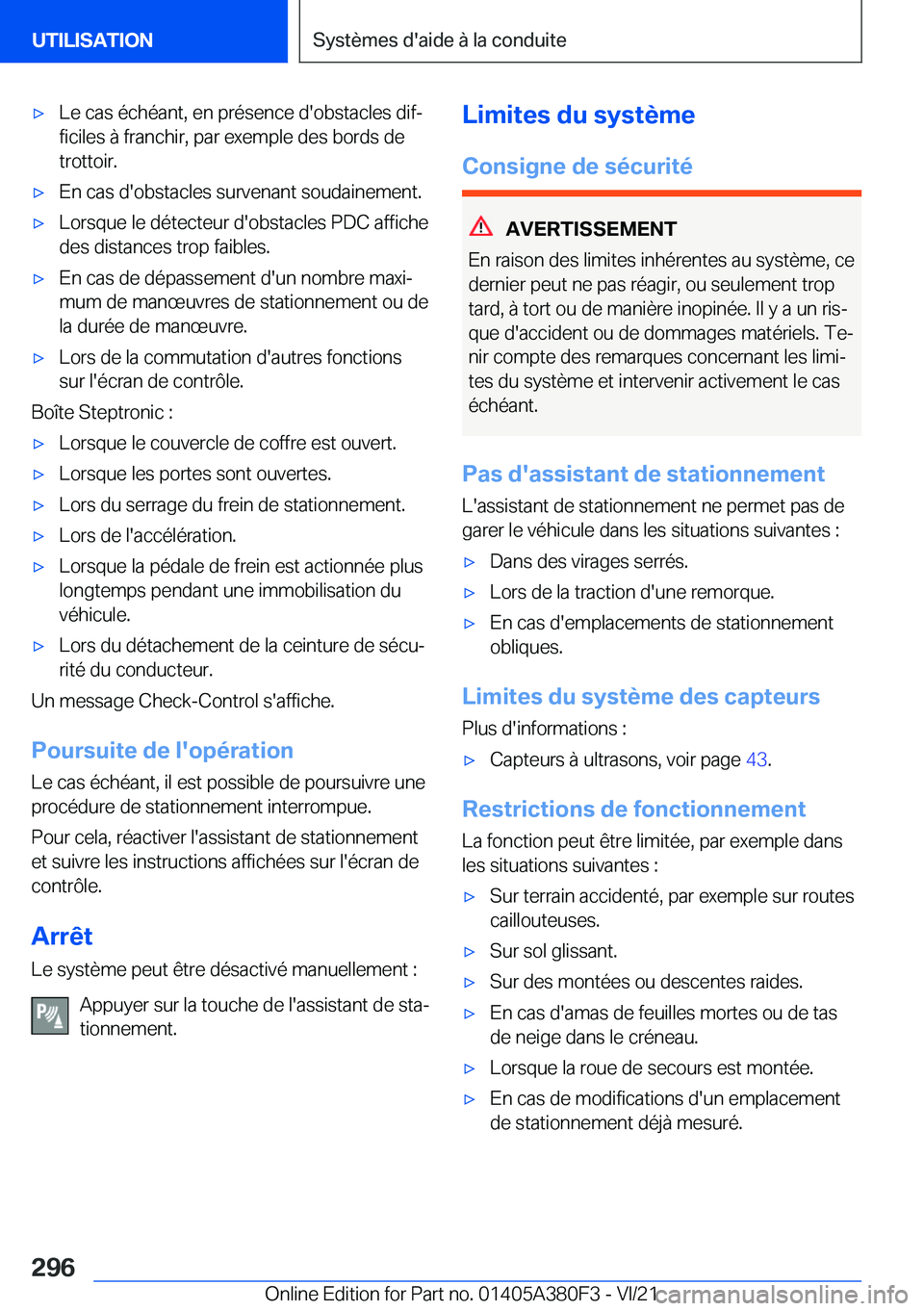 BMW 5 SERIES 2022  Notices Demploi (in French) 'x�L�e��c�a�s��é�c�h�é�a�n�t�,��e�n��p�r�é�s�e�n�c�e��d�'�o�b�s�t�a�c�l�e�s��d�i�fj
�f�i�c�i�l�e�s��