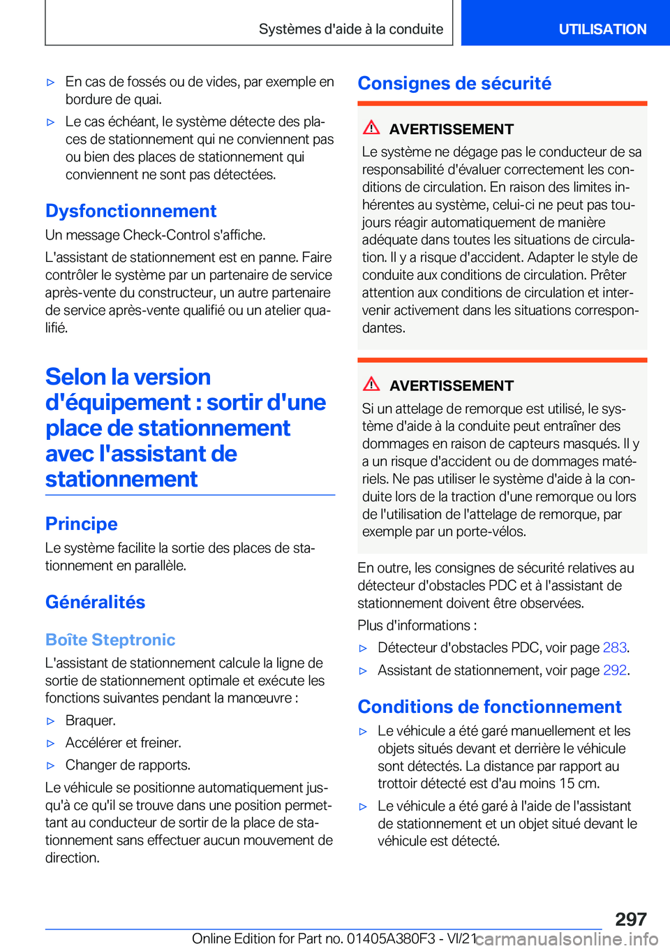 BMW 5 SERIES 2022  Notices Demploi (in French) 'x�E�n��c�a�s��d�e��f�o�s�s�é�s��o�u��d�e��v�i�d�e�s�,��p�a�r��e�x�e�m�p�l�e��e�n�b�o�r�d�u�r�e��d�e��q�u�a�i�.'x�L�e��c�a�s��é�c�h�é�a�n�t�,��l�e��s�y�s�t�è�m�e��d�é�t�e�