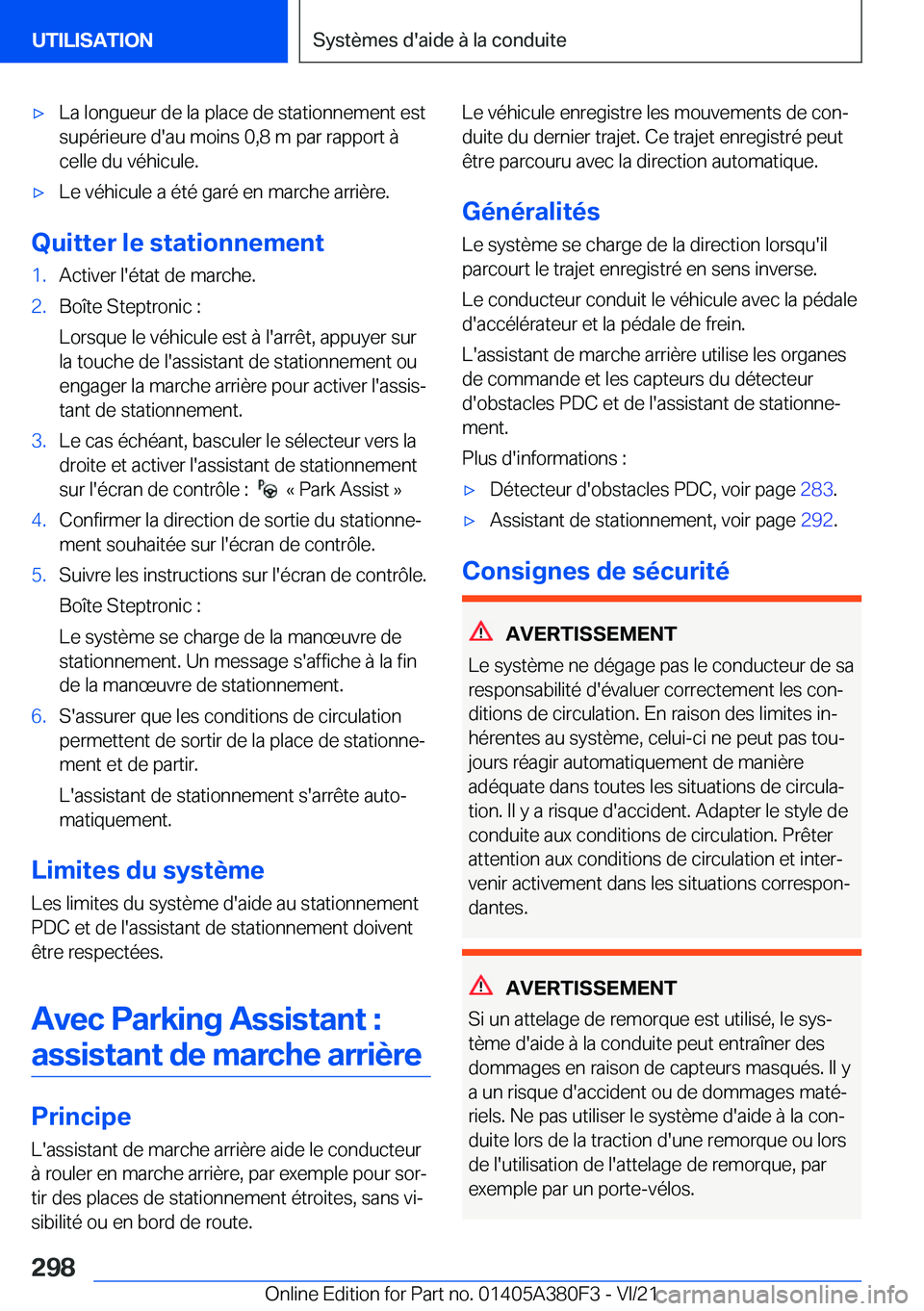 BMW 5 SERIES 2022  Notices Demploi (in French) 'x�L�a��l�o�n�g�u�e�u�r��d�e��l�a��p�l�a�c�e��d�e��s�t�a�t�i�o�n�n�e�m�e�n�t��e�s�t
�s�u�p�é�r�i�e�u�r�e��d�'�a�u��m�o�i�n�s��0�,�8��m��p�a�r��r�a�p�p�o�r�t��