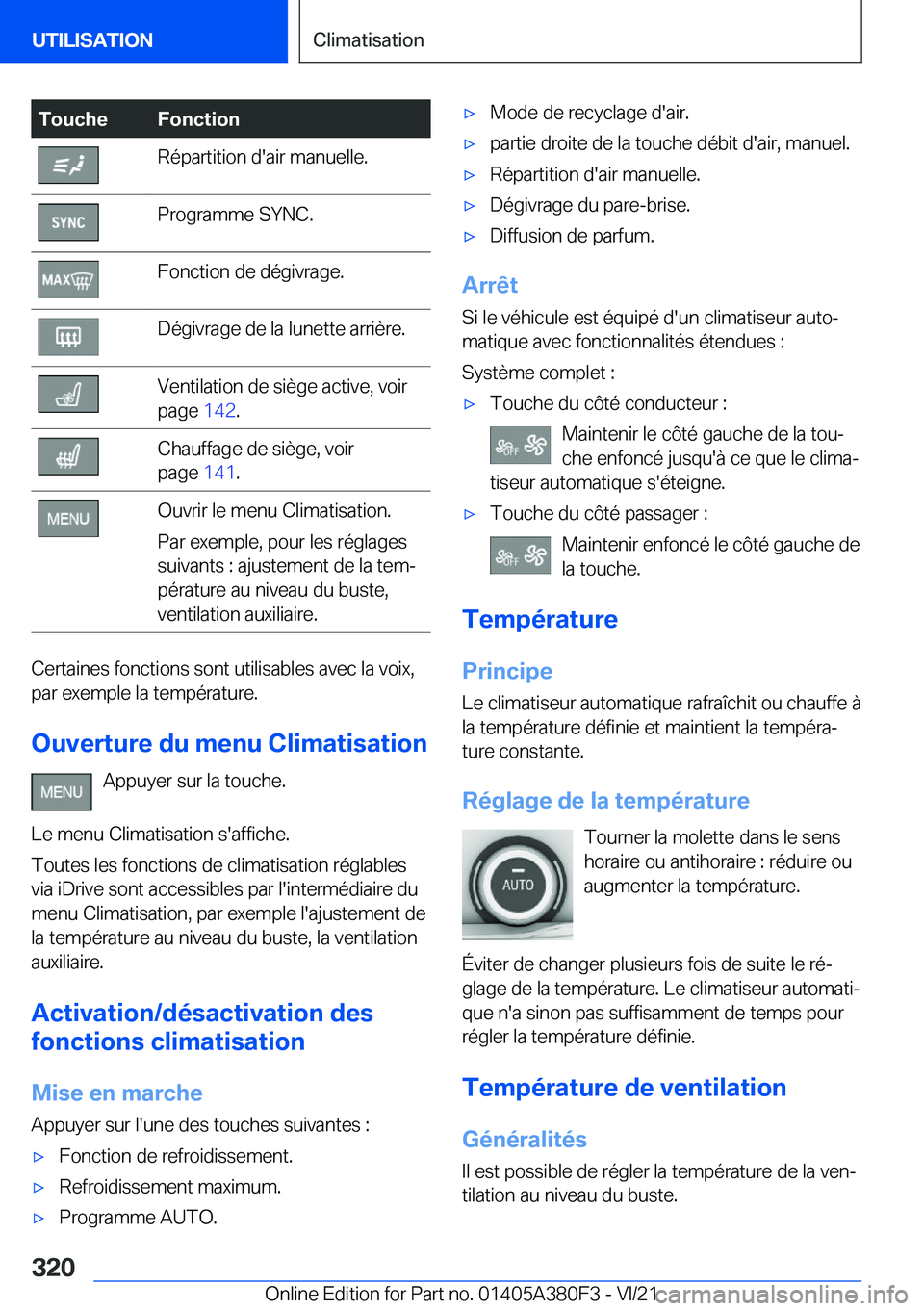 BMW 5 SERIES 2022  Notices Demploi (in French) �T�o�u�c�h�e�F�o�n�c�t�i�o�n�R�é�p�a�r�t�i�t�i�o�n��d�'�a�i�r��m�a�n�u�e�l�l�e�.�P�r�o�g�r�a�m�m�e��S�Y�N�C�.�F�o�n�c�t�i�o�n��d�e��d�é�g�i�v�r�a�g�e�.�D�é�g�i�v�r�a�g�e��d�e��l�a��l�u�