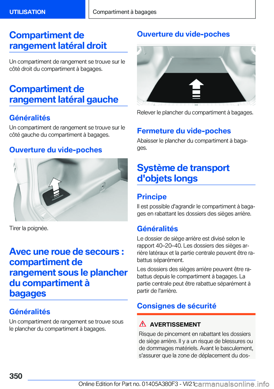 BMW 5 SERIES 2022  Notices Demploi (in French) �C�o�m�p�a�r�t�i�m�e�n�t��d�e�r�a�n�g�e�m�e�n�t��l�a�t�é�r�a�l��d�r�o�i�t
�U�n��c�o�m�p�a�r�t�i�m�e�n�t��d�e��r�a�n�g�e�m�e�n�t��s�e��t�r�o�u�v�e��s�u�r��l�e
�c�