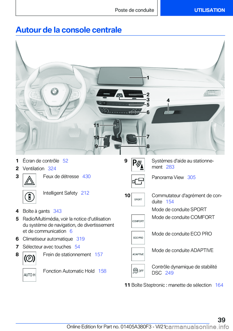 BMW 5 SERIES 2022  Notices Demploi (in French) �A�u�t�o�u�r��d�e��l�a��c�o�n�s�o�l�e��c�e�n�t�r�a�l�e�1�É�c�r�a�n��d�e��c�o�n�t�r�