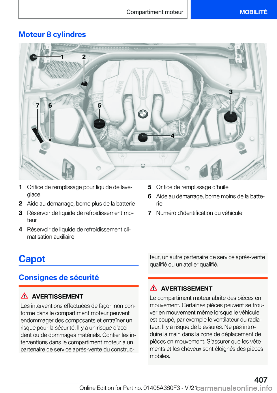 BMW 5 SERIES 2022  Notices Demploi (in French) �M�o�t�e�u�r��8��c�y�l�i�n�d�r�e�s�1�O�r�i�f�i�c�e��d�e��r�e�m�p�l�i�s�s�a�g�e��p�o�u�r��l�i�q�u�i�d�e��d�e��l�a�v�e�-
�g�l�a�c�e�2�A�i�d�e��a�u��d�é�m�a�r�r�a�g�e�,��b�o�r�n�e��p�l�u�s�