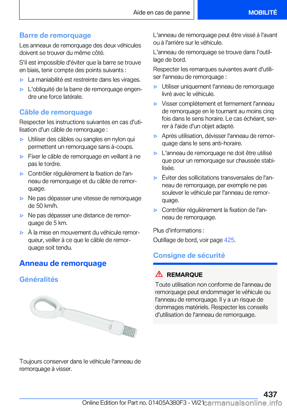 BMW 5 SERIES 2022  Notices Demploi (in French) �B�a�r�r�e��d�e��r�e�m�o�r�q�u�a�g�e
�L�e�s��a�n�n�e�a�u�x��d�e��r�e�m�o�r�q�u�a�g�e��d�e�s��d�e�u�x��v�é�h�i�c�u�l�e�s
�d�o�i�v�e�n�t��s�e��t�r�o�u�v�e�r��d�u��m�ê�m�e��c�