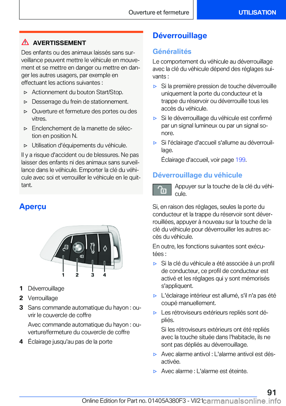 BMW 5 SERIES 2022  Notices Demploi (in French) �A�V�E�R�T�I�S�S�E�M�E�N�T
�D�e�s��e�n�f�a�n�t�s��o�u��d�e�s��a�n�i�m�a�u�x��l�a�i�s�s�é�s��s�a�n�s��s�u�rj
�v�e�i�l�l�a�n�c�e��p�e�u�v�e�n�t��m�e�t�t�r�e��l�e��v�é�h�i�c�u�l�e��e�n��m