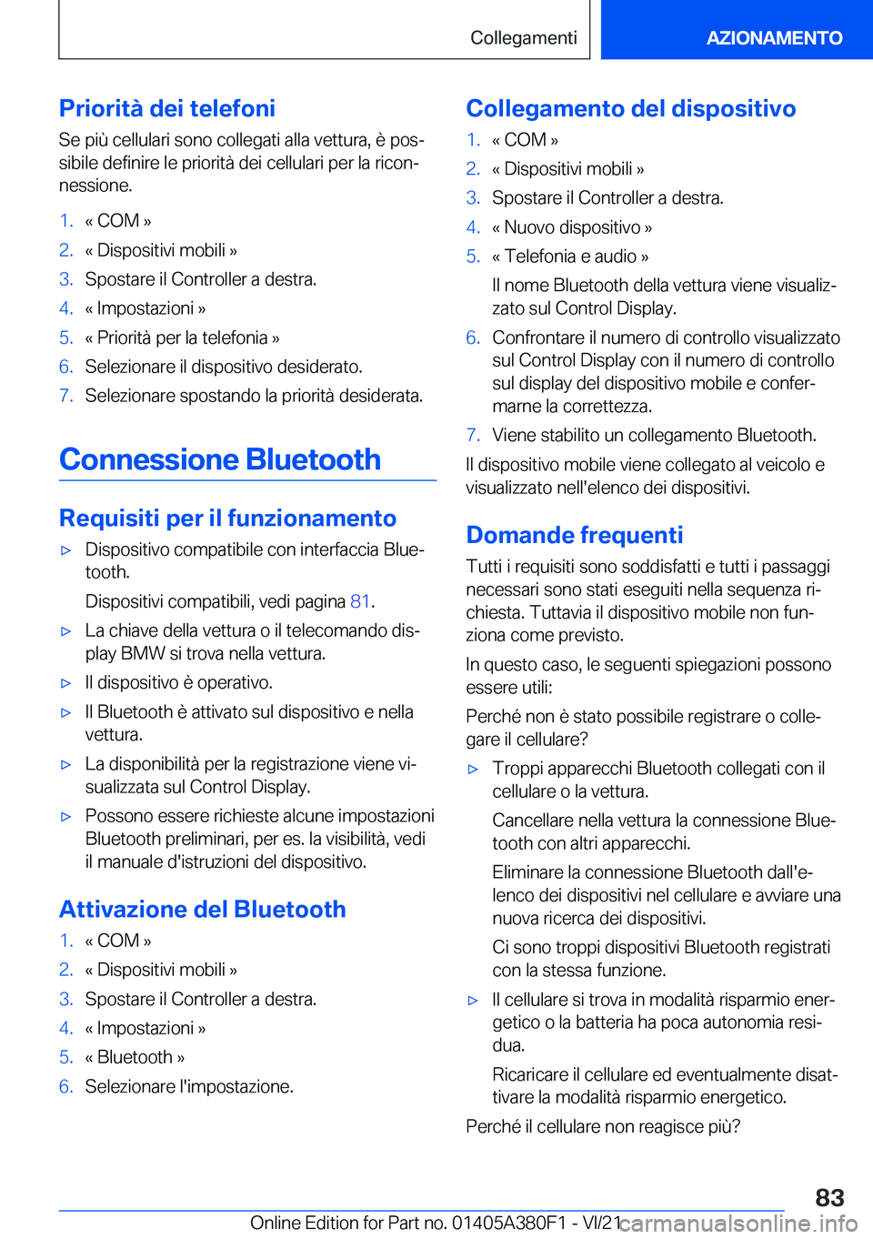 BMW 5 SERIES 2022  Libretti Di Uso E manutenzione (in Italian) �P�r�i�o�r�i�t�