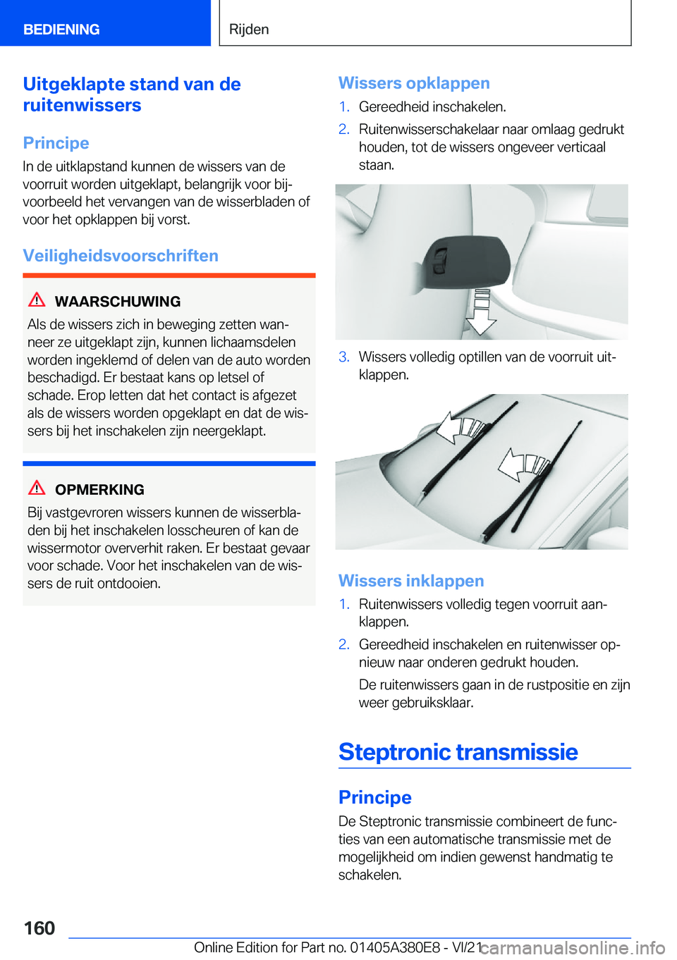 BMW 5 SERIES 2022  Instructieboekjes (in Dutch) �U�i�t�g�e�k�l�a�p�t�e��s�t�a�n�d��v�a�n��d�e
�r�u�i�t�e�n�w�i�s�s�e�r�s
�P�r�i�n�c�i�p�e�I�n��d�e��u�i�t�k�l�a�p�s�t�a�n�d��k�u�n�n�e�n��d�e��w�i�s�s�e�r�s��v�a�n��d�e�v�o�o�r�r�u�i�t��w�o