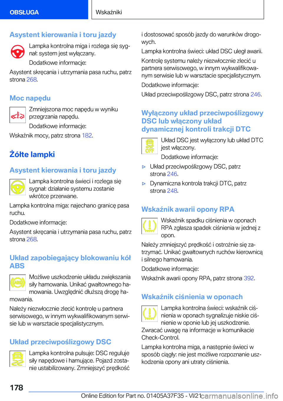 BMW 5 SERIES 2022  Instrukcja obsługi (in Polish) �A�s�y�s�t�e�n�t��k�i�e�r�o�w�a�n�i�a��i��t�o�r�u��j�a�z�d�y�L�a�m�p�k�a��k�o�n�t�r�o�l�n�a��m�i�g�a��i��r�o�z�l�e�g�a��s�i�
