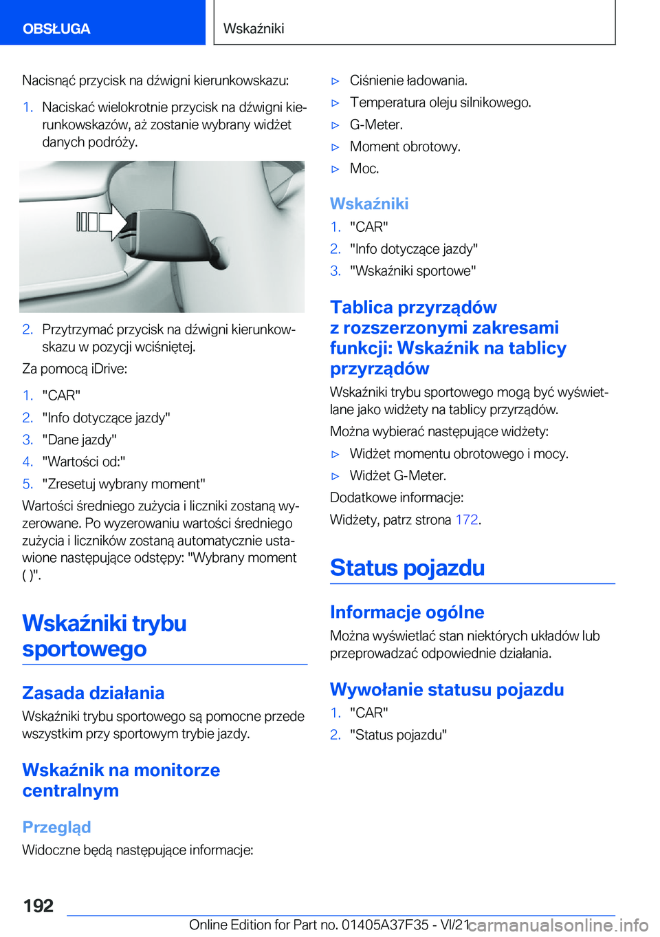 BMW 5 SERIES 2022  Instrukcja obsługi (in Polish) �N�a�c�i�s�n�
