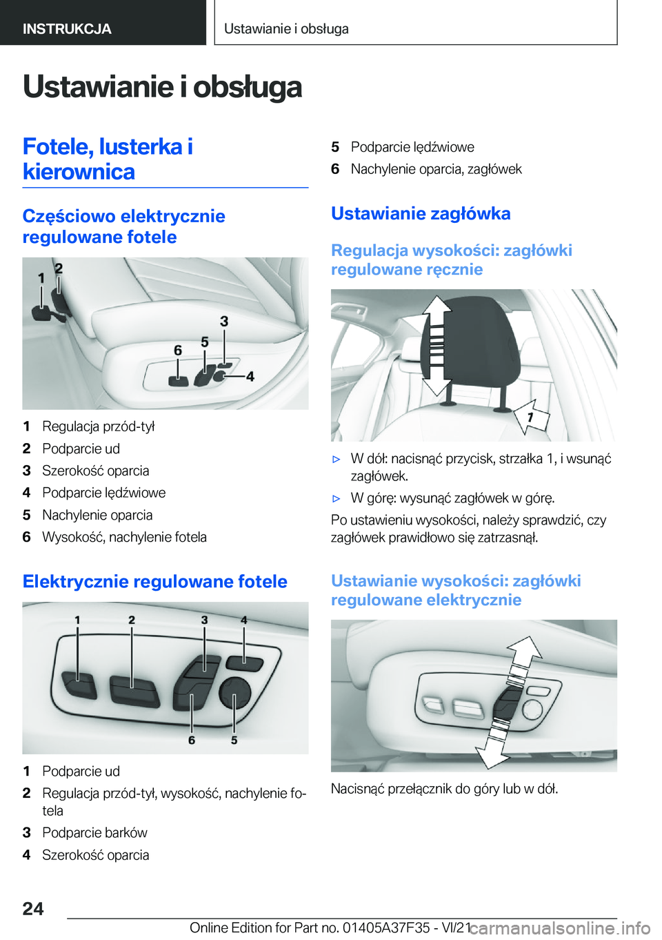 BMW 5 SERIES 2022  Instrukcja obsługi (in Polish) �U�s�t�a�w�i�a�n�i�e��i��o�b�s�ł�u�g�a�F�o�t�e�l�e�,��l�u�s�t�e�r�k�a��i�k�i�e�r�o�w�n�i�c�a
�C�z�