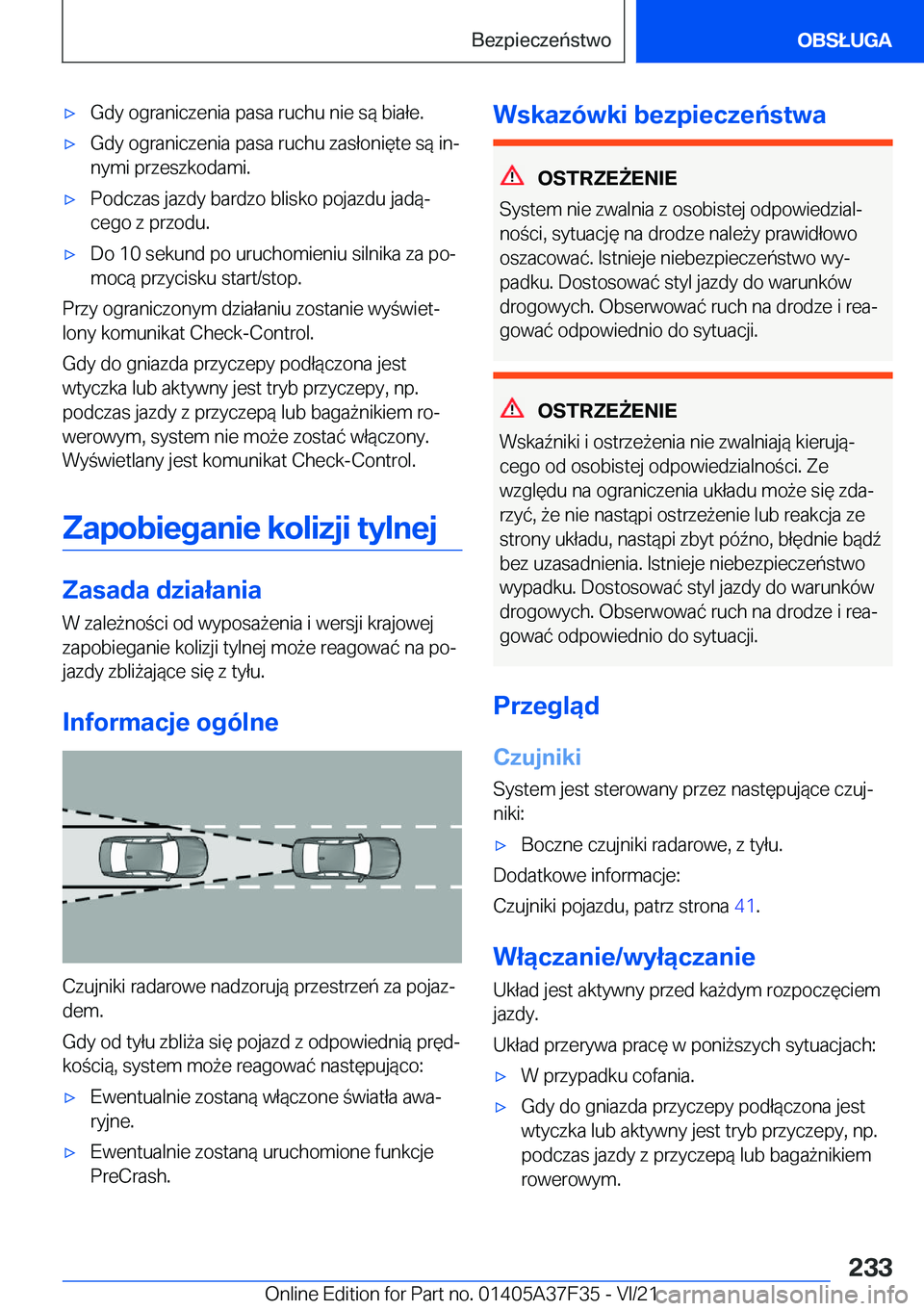 BMW 5 SERIES 2022  Instrukcja obsługi (in Polish) 'x�G�d�y��o�g�r�a�n�i�c�z�e�n�i�a��p�a�s�a��r�u�c�h�u��n�i�e��s�