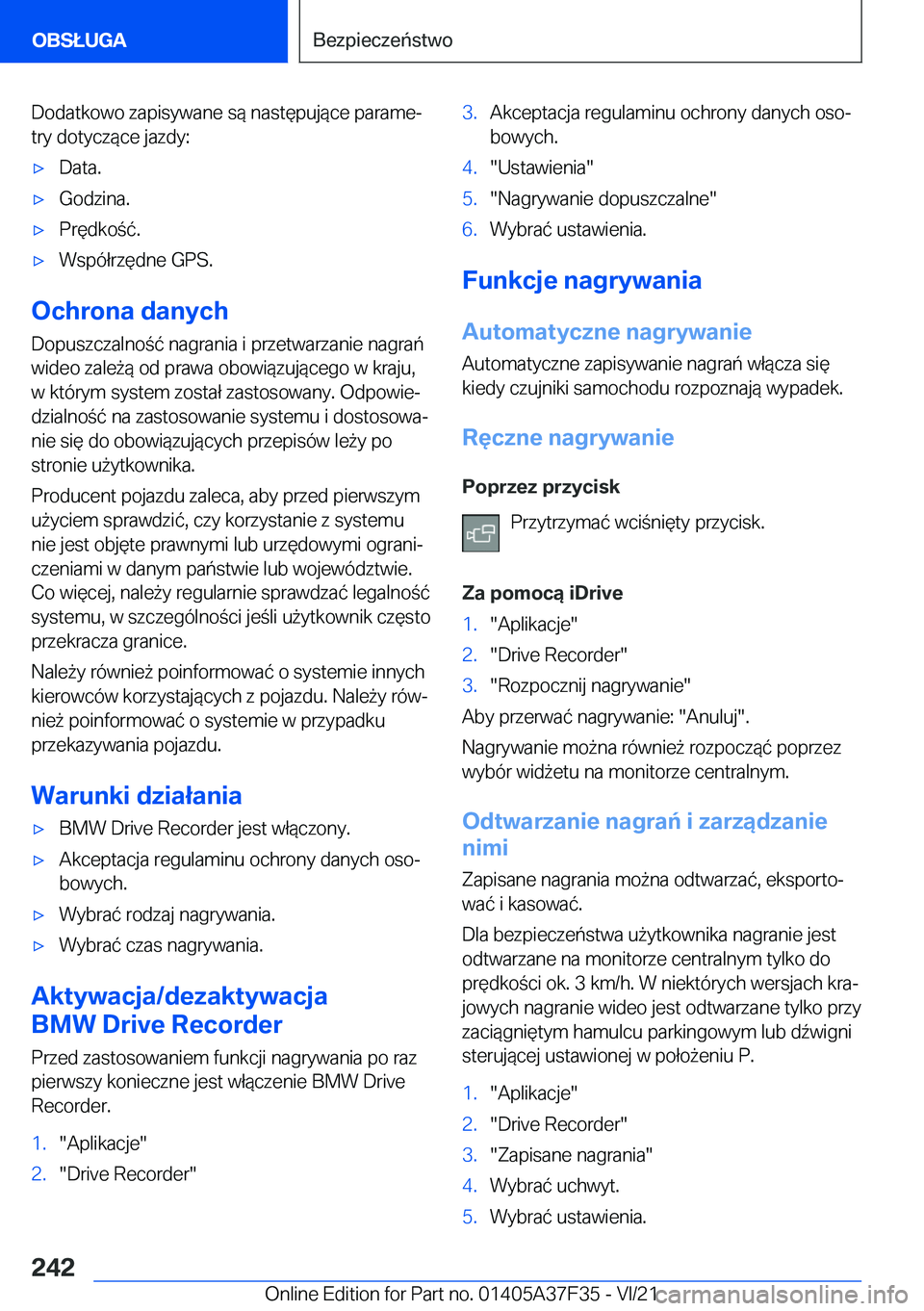 BMW 5 SERIES 2022  Instrukcja obsługi (in Polish) �D�o�d�a�t�k�o�w�o��z�a�p�i�s�y�w�a�n�e��s�
