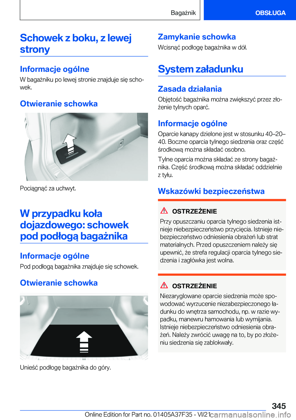 BMW 5 SERIES 2022  Instrukcja obsługi (in Polish) �S�c�h�o�w�e�k��z��b�o�k�u�,��z��l�e�w�e�j�s�t�r�o�n�y
�I�n�f�o�r�m�a�c�j�e��o�g�