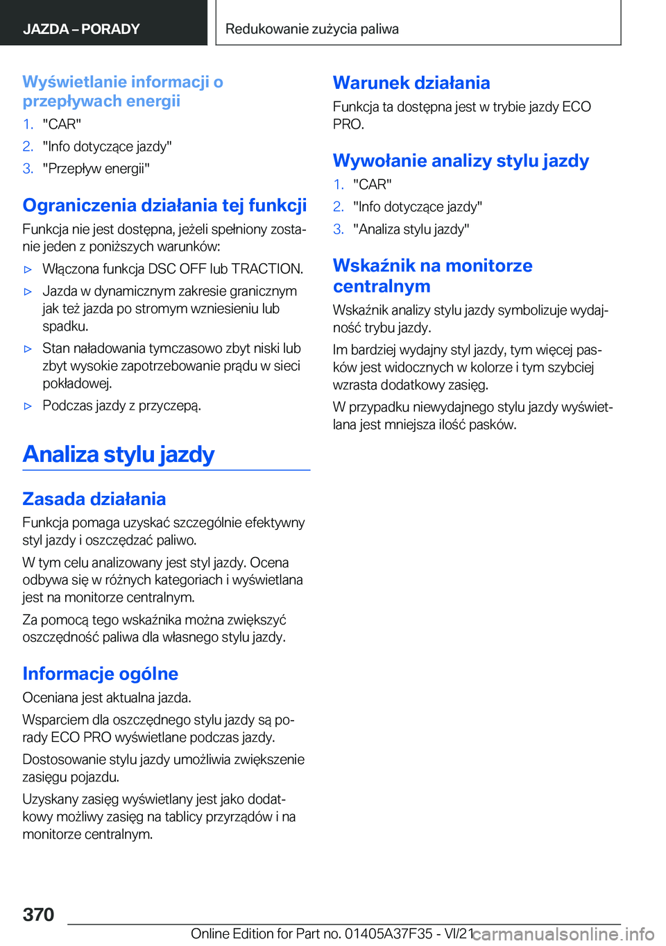 BMW 5 SERIES 2022  Instrukcja obsługi (in Polish) �W�y�w�i�e�t�l�a�n�i�e��i�n�f�o�r�m�a�c�j�i��o
�p�r�z�e�p�ł�y�w�a�c�h��e�n�e�r�g�i�i�1�.��C�A�R��2�.��I�n�f�o��d�o�t�y�c�z�