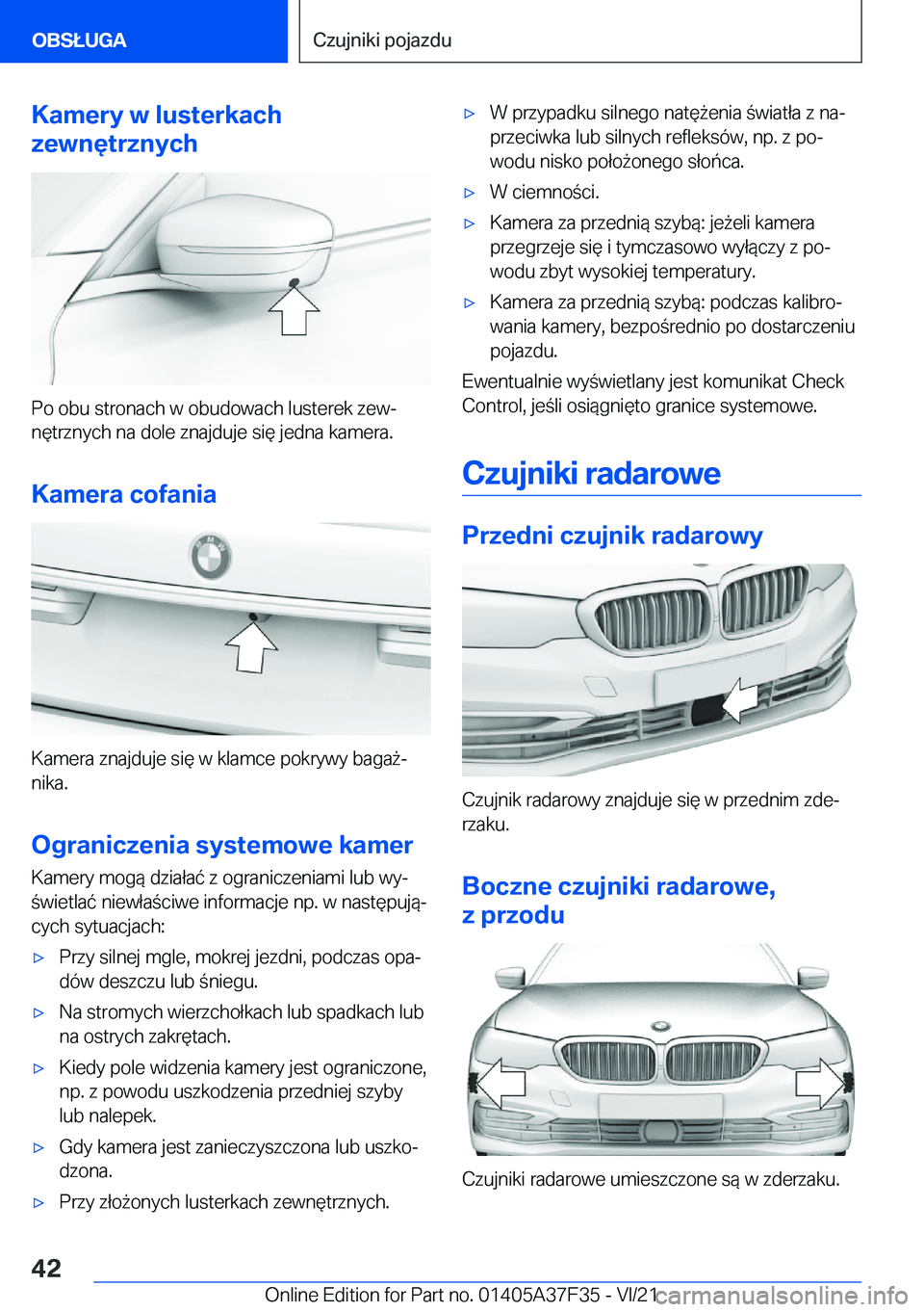 BMW 5 SERIES 2022  Instrukcja obsługi (in Polish) �K�a�m�e�r�y��w��l�u�s�t�e�r�k�a�c�h
�z�e�w�n�
