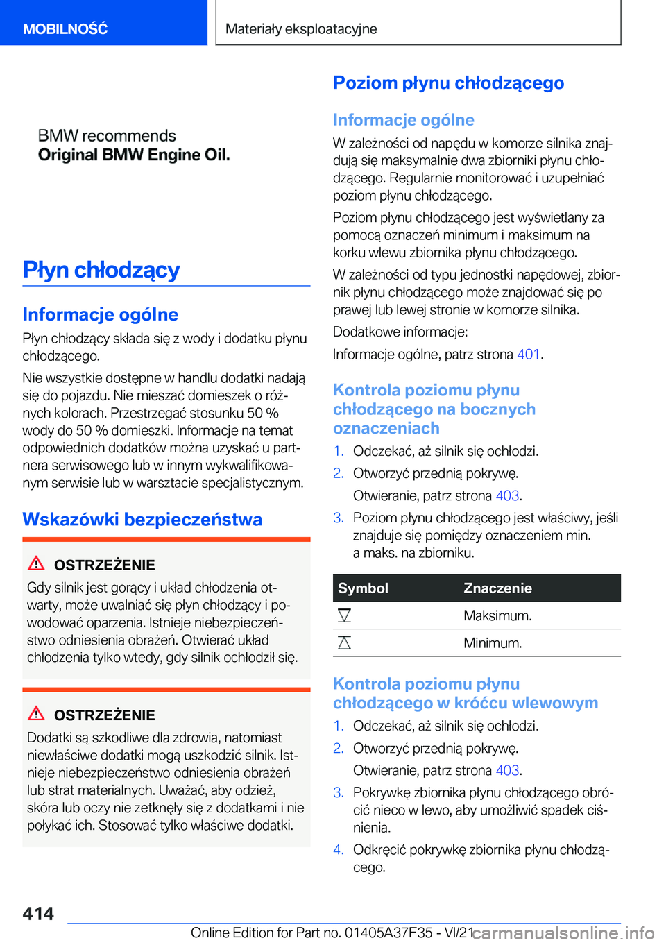 BMW 5 SERIES 2022  Instrukcja obsługi (in Polish) �P�ł�y�n��c�h�ł�o�d�z�ą�c�y
�I�n�f�o�r�m�a�c�j�e��o�g�
