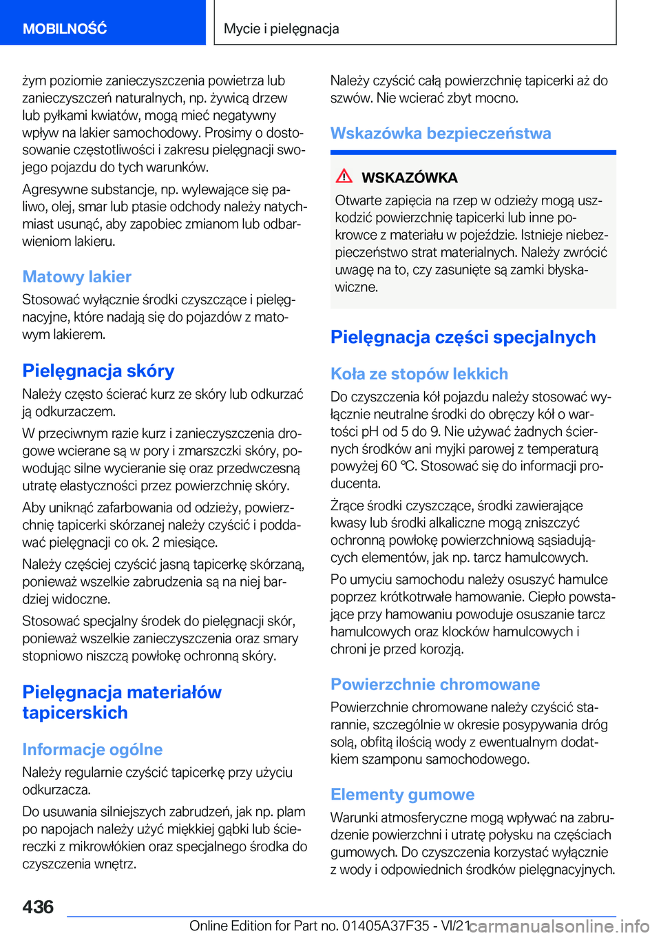 BMW 5 SERIES 2022  Instrukcja obsługi (in Polish) 9�y�m��p�o�z�i�o�m�i�e��z�a�n�i�e�c�z�y�s�z�c�z�e�n�i�a��p�o�w�i�e�t�r�z�a��l�u�b�z�a�n�i�e�c�z�y�s�z�c�z�e�