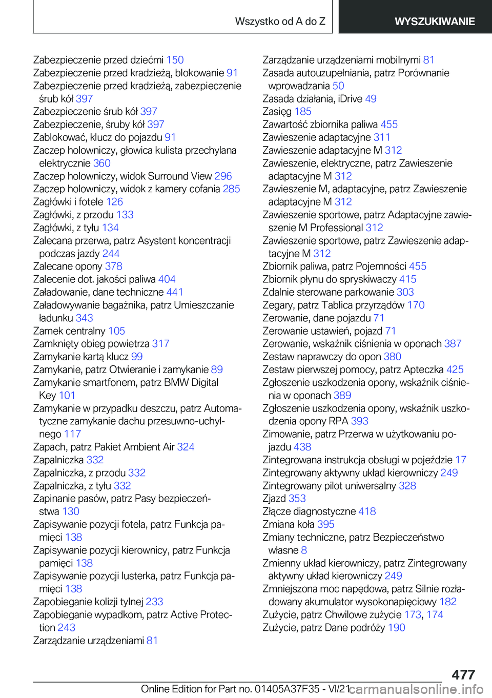 BMW 5 SERIES 2022  Instrukcja obsługi (in Polish) �Z�a�b�e�z�p�i�e�c�z�e�n�i�e��p�r�z�e�d��d�z�i�e�