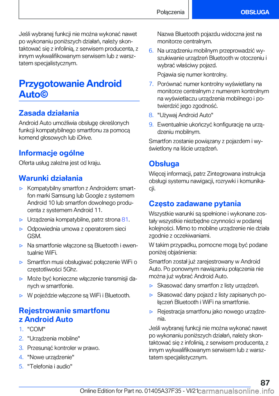 BMW 5 SERIES 2022  Instrukcja obsługi (in Polish) �J�e�l�i��w�y�b�r�a�n�e�j��f�u�n�k�c�j�i��n�i�e��m�o9�n�a��w�y�k�o�n�a�