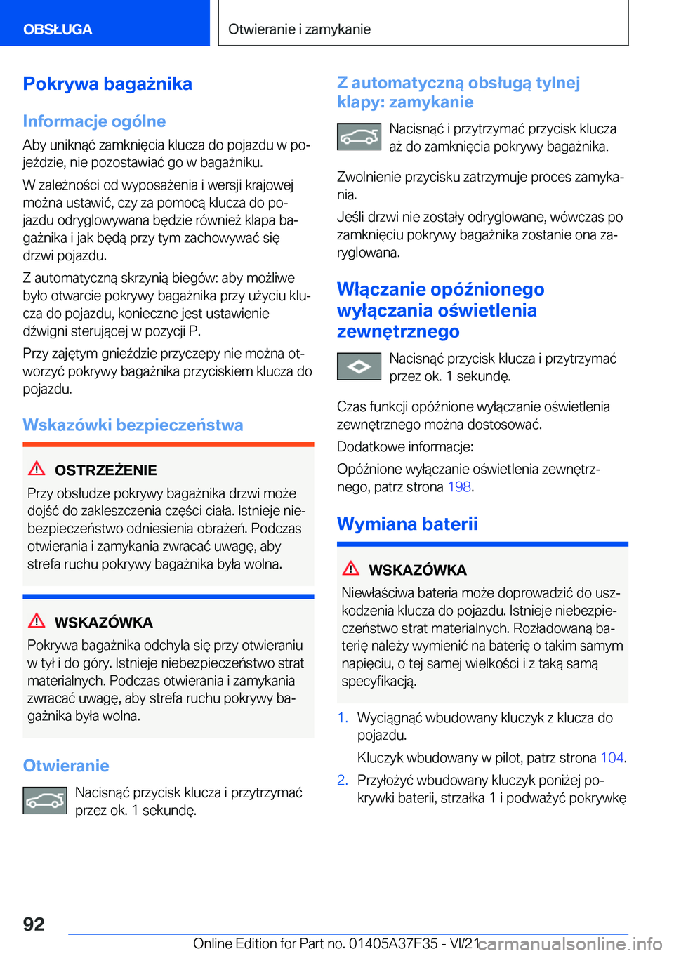 BMW 5 SERIES 2022  Instrukcja obsługi (in Polish) �P�o�k�r�y�w�a��b�a�g�a9�n�i�k�a
�I�n�f�o�r�m�a�c�j�e��o�g�