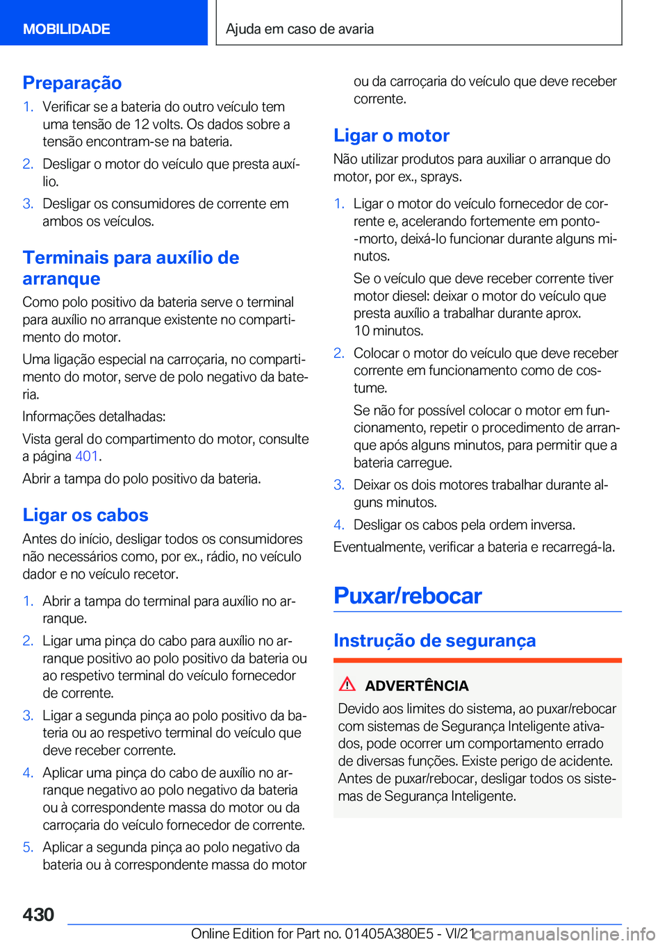 BMW 5 SERIES 2022  Manual do condutor (in Portuguese) �P�r�e�p�a�r�a�