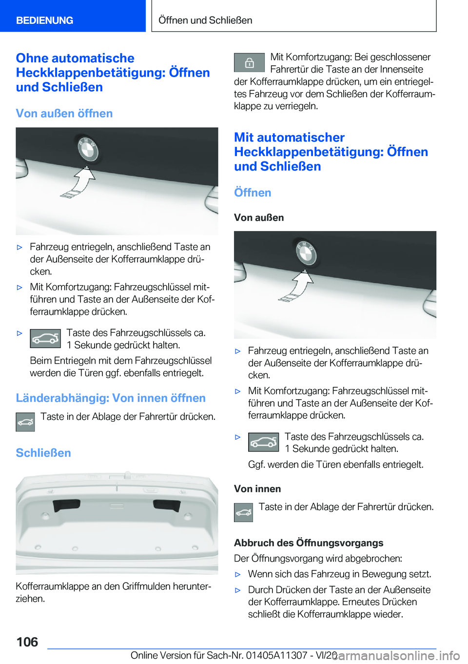 BMW 5 SERIES 2021  Betriebsanleitungen (in German) �O�h�n�e��a�u�t�o�m�a�t�i�s�c�h�e
�H�e�c�k�k�l�a�p�p�e�n�b�e�t�