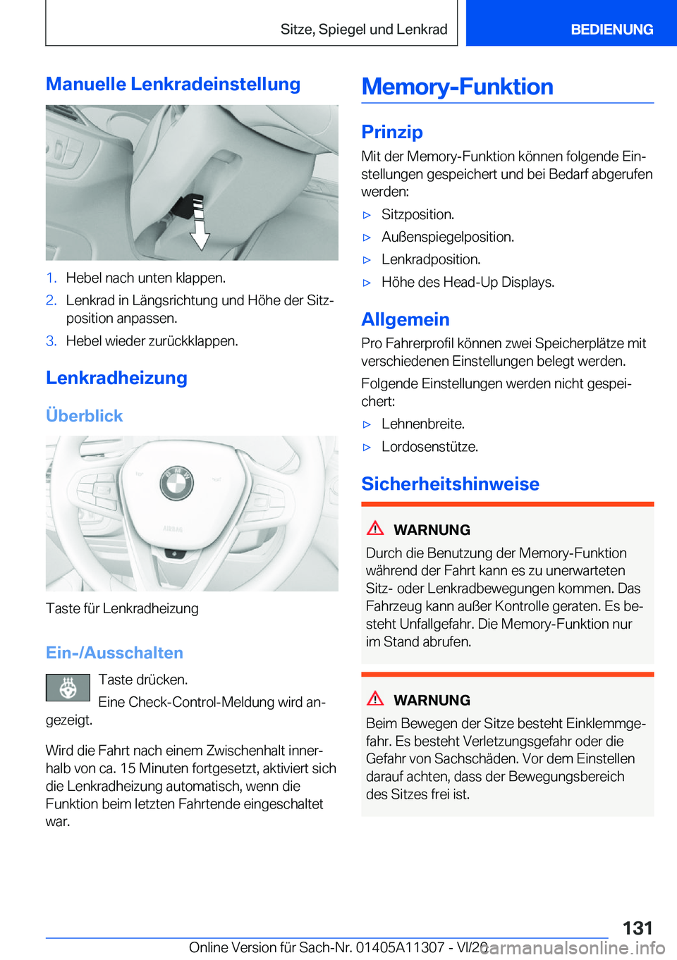 BMW 5 SERIES 2021  Betriebsanleitungen (in German) �M�a�n�u�e�l�l�e��L�e�n�k�r�a�d�e�i�n�s�t�e�l�l�u�n�g�1�.�H�e�b�e�l��n�a�c�h��u�n�t�e�n��k�l�a�p�p�e�n�.�2�.�L�e�n�k�r�a�d��i�n��L�