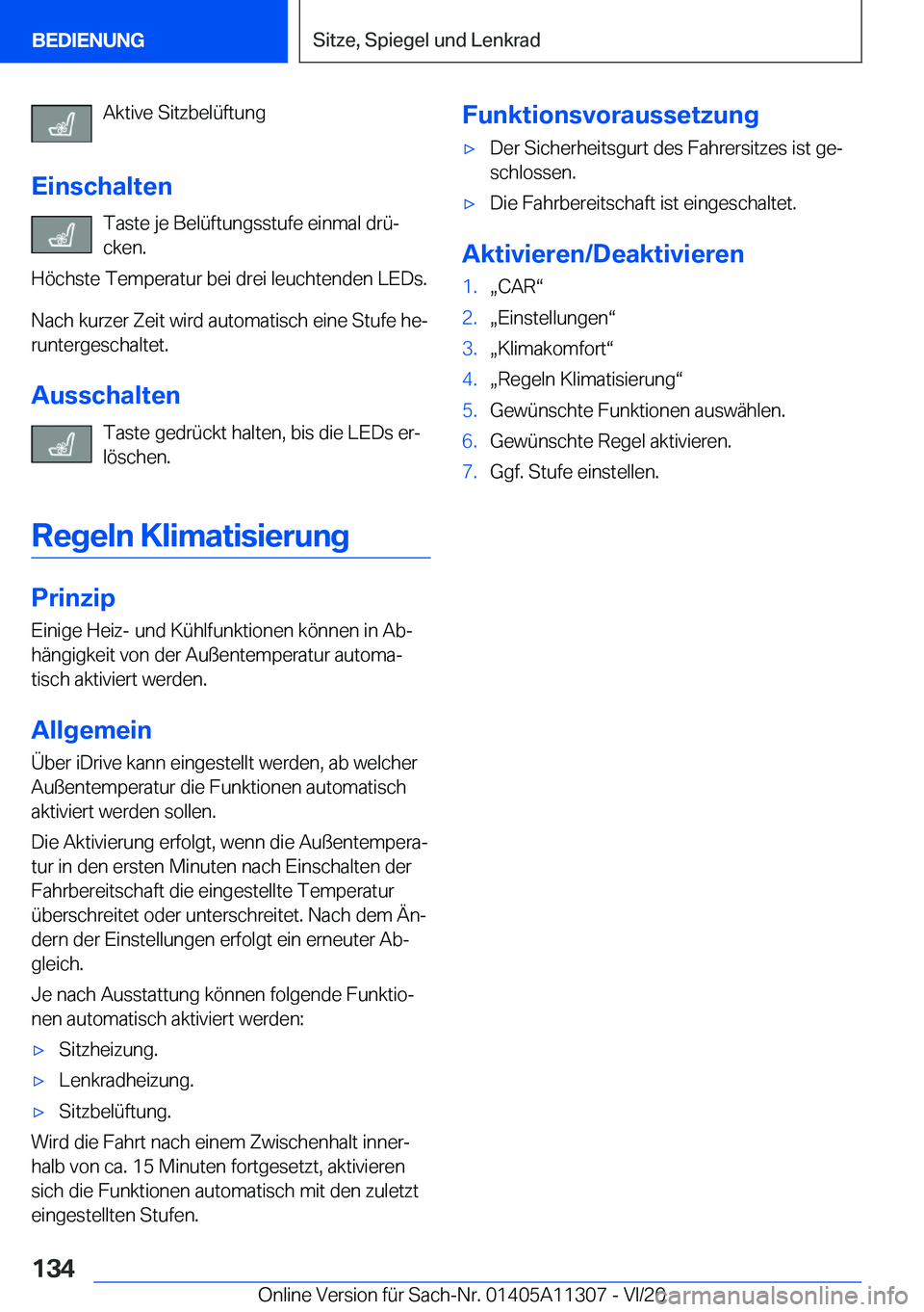 BMW 5 SERIES 2021  Betriebsanleitungen (in German) �A�k�t�i�v�e��S�i�t�z�b�e�l�