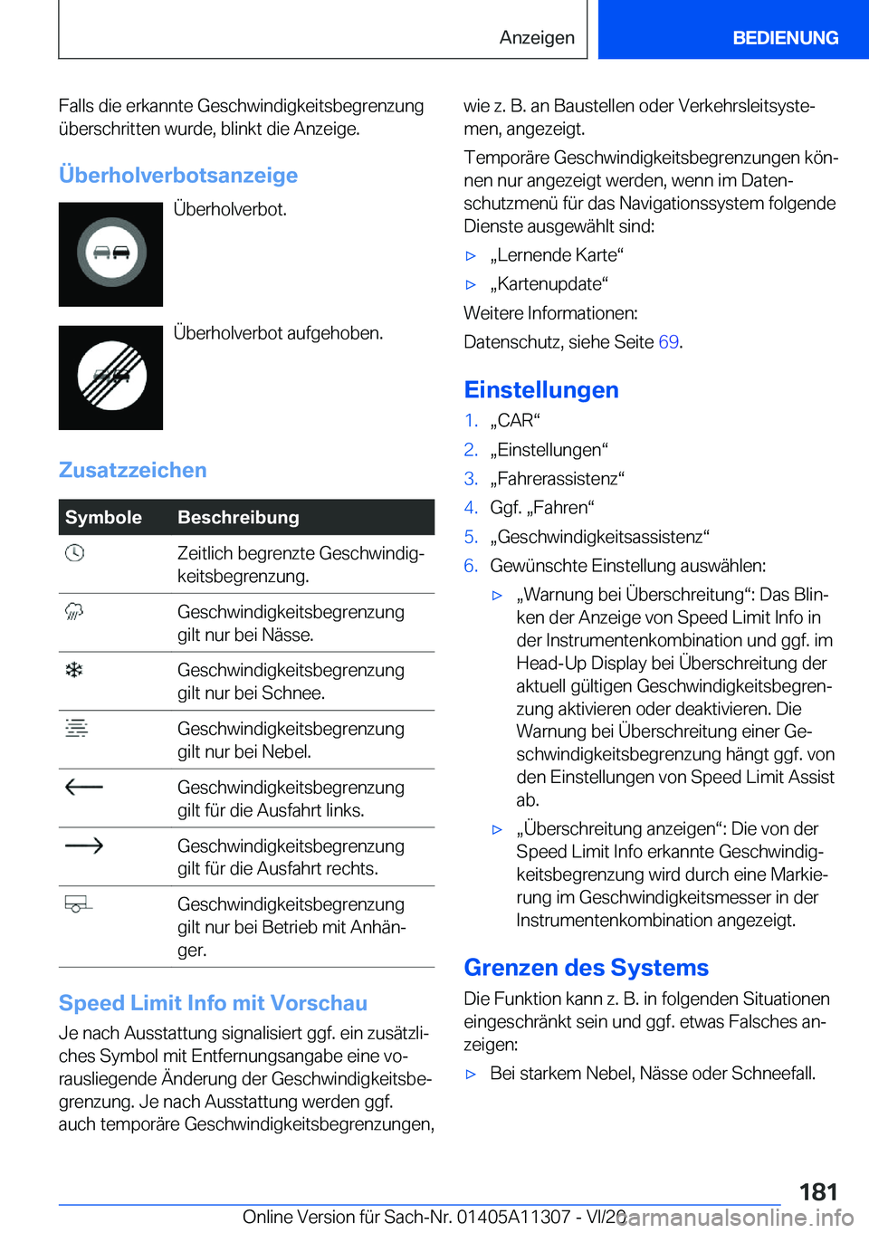 BMW 5 SERIES 2021  Betriebsanleitungen (in German) �F�a�l�l�s��d�i�e��e�r�k�a�n�n�t�e��G�e�s�c�h�w�i�n�d�i�g�k�e�i�t�s�b�e�g�r�e�n�z�u�n�g�