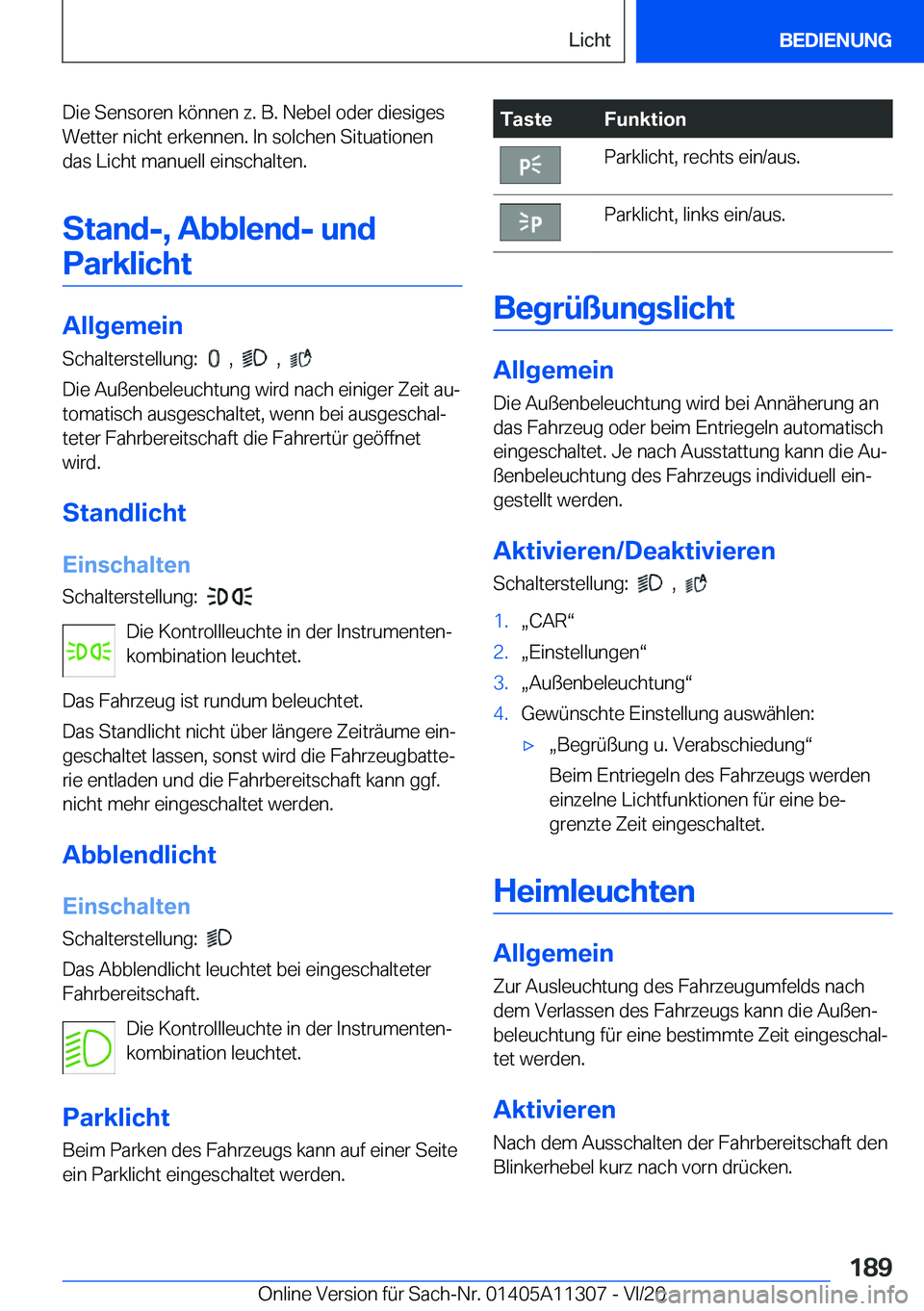 BMW 5 SERIES 2021  Betriebsanleitungen (in German) �D�i�e��S�e�n�s�o�r�e�n��k�