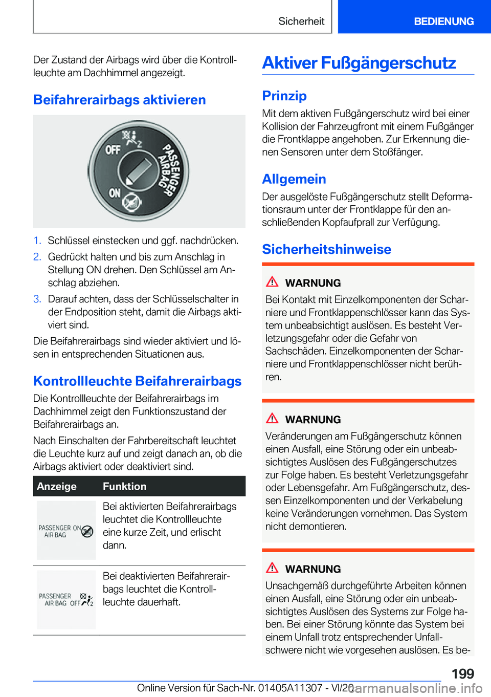 BMW 5 SERIES 2021  Betriebsanleitungen (in German) �D�e�r��Z�u�s�t�a�n�d��d�e�r��A�i�r�b�a�g�s��w�i�r�d��