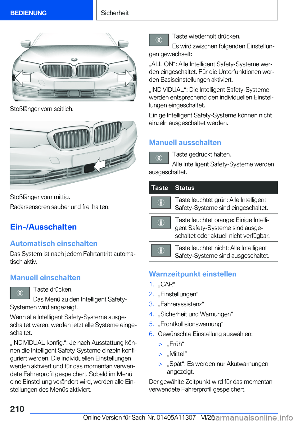 BMW 5 SERIES 2021  Betriebsanleitungen (in German) �S�t�o�
