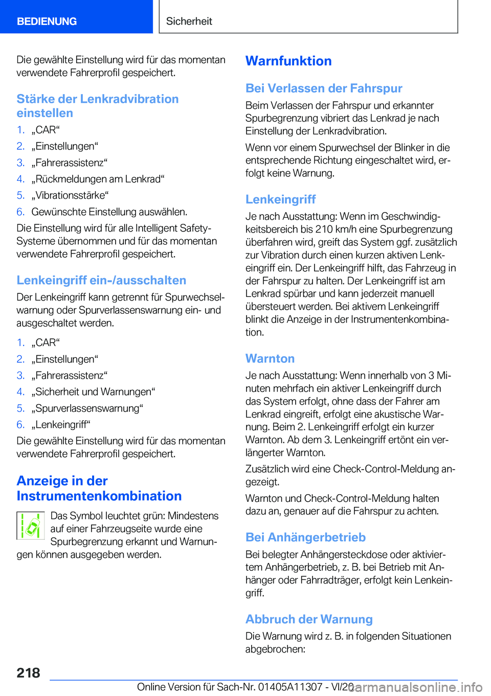 BMW 5 SERIES 2021  Betriebsanleitungen (in German) �D�i�e��g�e�w�