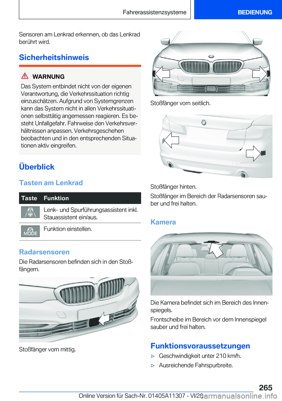 BMW 5 SERIES 2021  Betriebsanleitungen (in German) �S�e�n�s�o�r�e�n��a�m��L�e�n�k�r�a�d��e�r�k�e�n�n�e�n�,��o�b��d�a�s��L�e�n�k�r�a�d
�b�e�r�