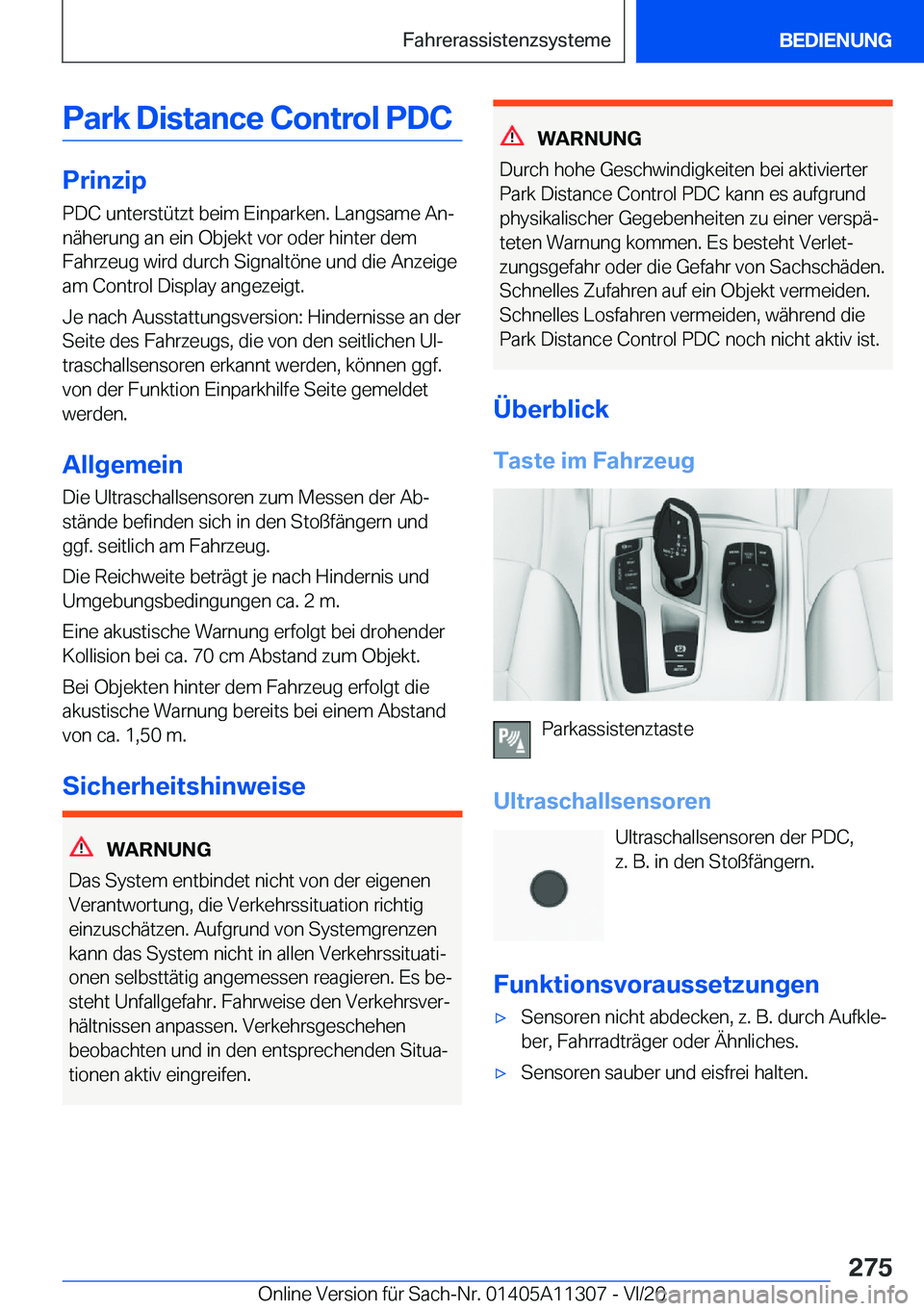 BMW 5 SERIES 2021  Betriebsanleitungen (in German) �P�a�r�k��D�i�s�t�a�n�c�e��C�o�n�t�r�o�l��P�D�C
�P�r�i�n�z�i�p
�P�D�C��u�n�t�e�r�s�t�