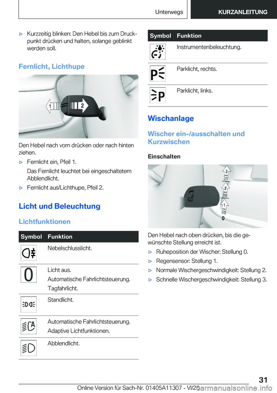BMW 5 SERIES 2021  Betriebsanleitungen (in German) x�K�u�r�z�z�e�i�t�i�g��b�l�i�n�k�e�n�:��D�e�n��H�e�b�e�l��b�i�s��z�u�m��D�r�u�c�kj
�p�u�n�k�t��d�r�