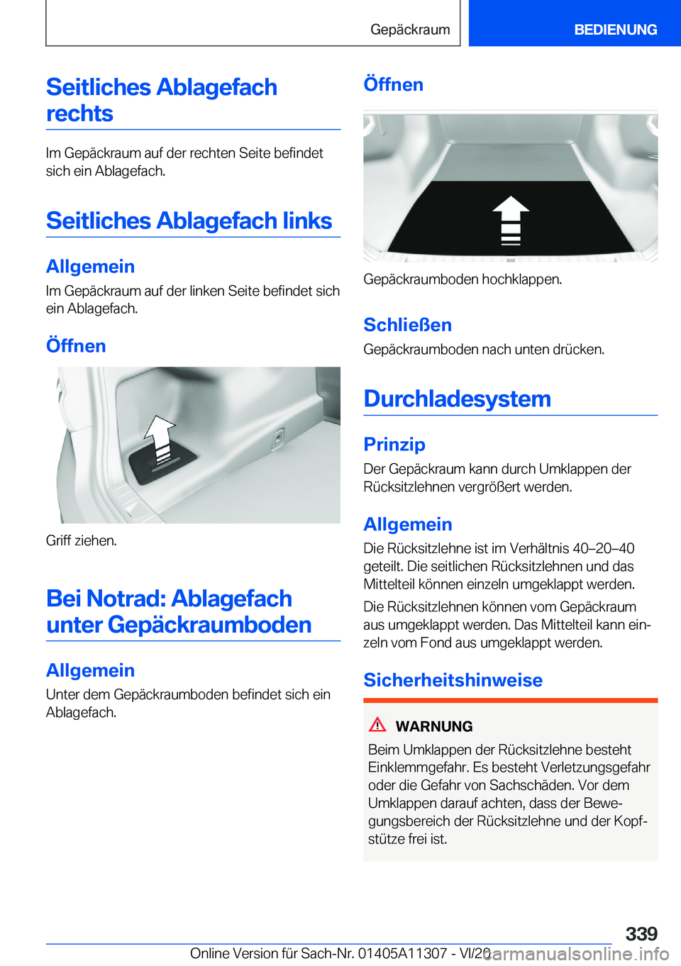 BMW 5 SERIES 2021  Betriebsanleitungen (in German) �S�e�i�t�l�i�c�h�e�s��A�b�l�a�g�e�f�a�c�h�r�e�c�h�t�s
�I�m��G�e�p�