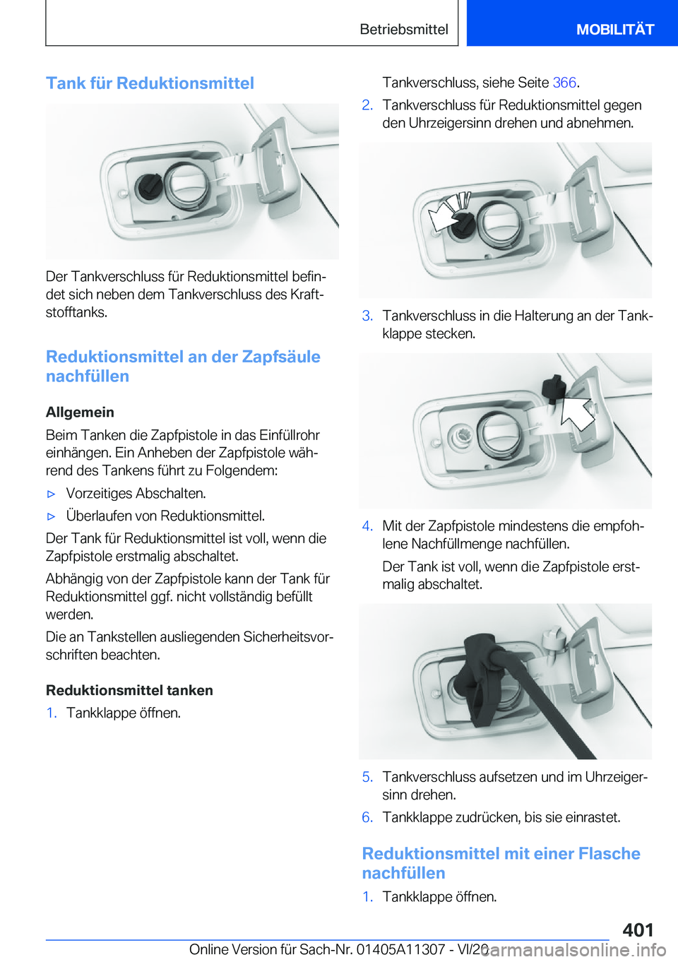 BMW 5 SERIES 2021  Betriebsanleitungen (in German) �T�a�n�k��f�
