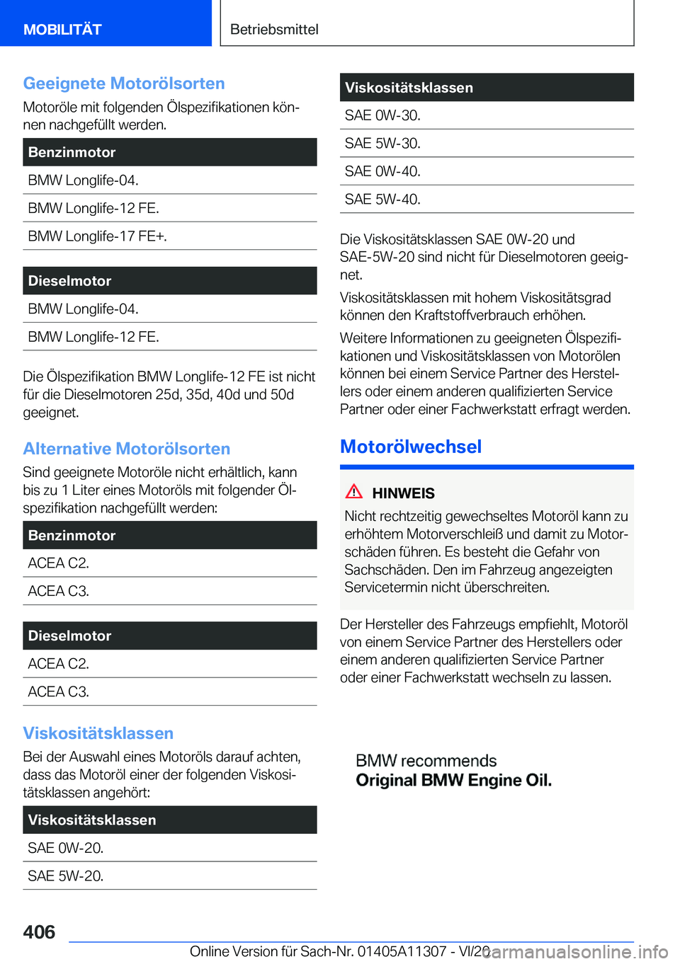 BMW 5 SERIES 2021  Betriebsanleitungen (in German) �G�e�e�i�g�n�e�t�e��M�o�t�o�r�