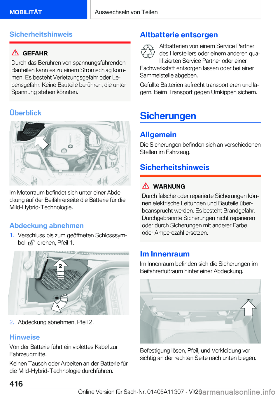 BMW 5 SERIES 2021  Betriebsanleitungen (in German) �S�i�c�h�e�r�h�e�i�t�s�h�i�n�w�e�i�s
�G�E�F�A�H�R
�D�u�r�c�h��d�a�s��B�e�r�