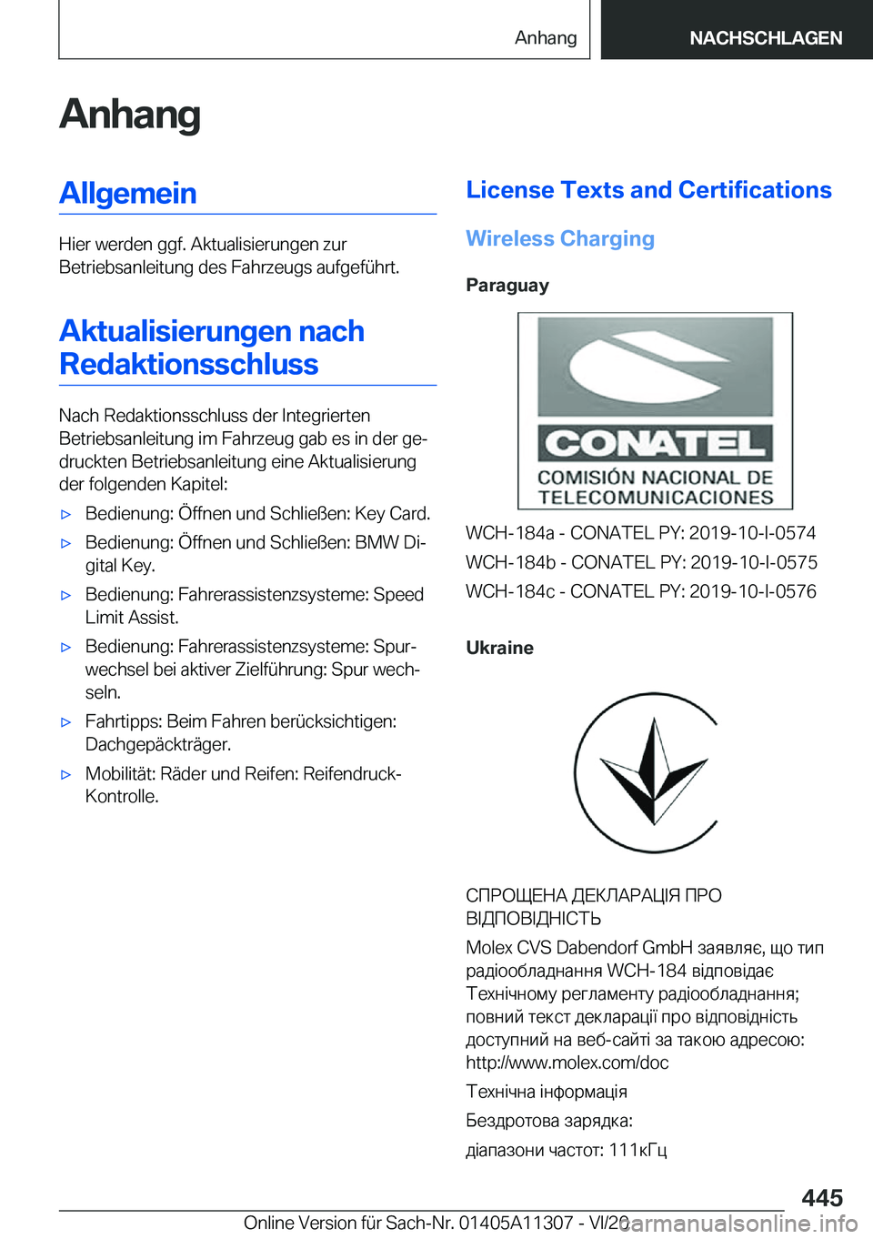 BMW 5 SERIES 2021  Betriebsanleitungen (in German) �A�n�h�a�n�g�A�l�l�g�e�m�e�i�n
�H�i�e�r��w�e�r�d�e�n��g�g�f�.��A�k�t�u�a�l�i�s�i�e�r�u�n�g�e�n��z�u�r
�B�e�t�r�i�e�b�s�a�n�l�e�i�t�u�n�g��d�e�s��F�a�h�r�z�e�u�g�s��a�u�f�g�e�f�