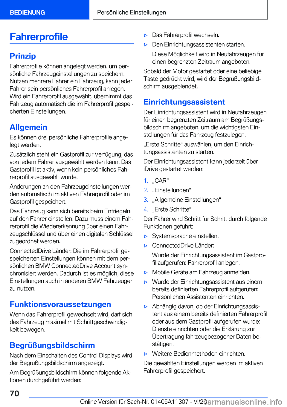 BMW 5 SERIES 2021  Betriebsanleitungen (in German) �F�a�h�r�e�r�p�r�o�f�i�l�e
�P�r�i�n�z�i�p
�F�a�h�r�e�r�p�r�o�f�i�l�e��k�